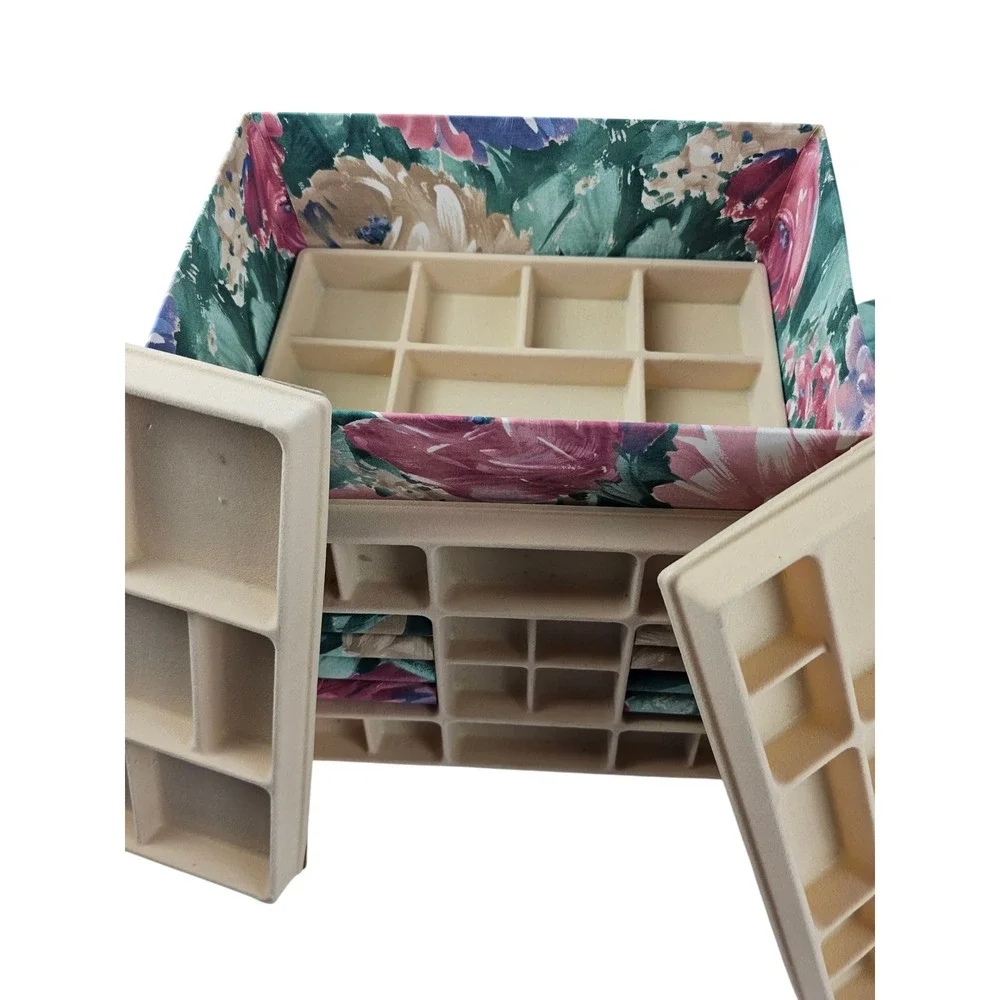 Floral Fabric Jewelry Box with Tray Organizer -‎ Vintage Style Storage Case